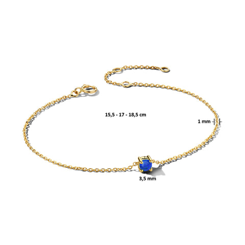 Damesarmband van 14 Karaat Geelgoud met Geboortesteen Saffier September - Lengte 15.5+3cm