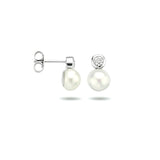 Oorknoppen met Parel en Zirkonia, Gerhodineerd Zilver - Formaat 7x12mm