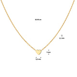 Damescollier van 14 Karaat Geelgoud, Ankerschakel 1.1mm met Harthanger - Lengte 42+2cm