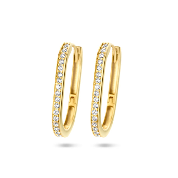 Paperclip klapoorringen met Zirkonia, 14 Karaat Geelgoud - Formaat 2 x 18.5 mm