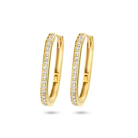 Paperclip klapoorringen met Zirkonia, 14 Karaat Geelgoud - Formaat 2 x 18.5 mm
