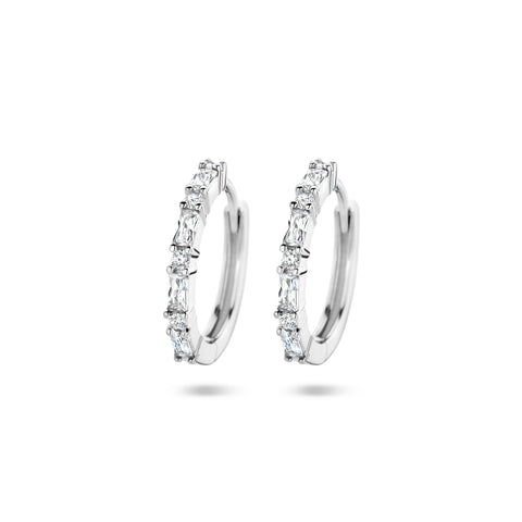 Klapoorringen van Gerhodineerd Zilver met Zirkonia - Diameter 17mm en Breedte 2mm