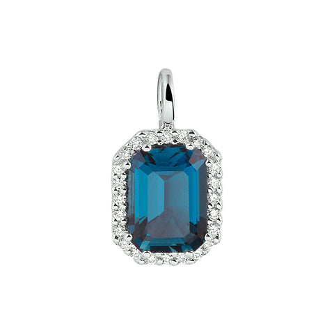 Hanger London Blue Topaas 2.00ct En Diamant 0.10ct H Si Goud (Witgoud)