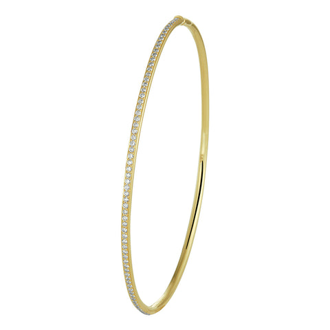 Damesarmband 2mm, Bangle van 14 Karaat Geelgoud, Diamant 0.50ct, scharnier- Diameter 60mm