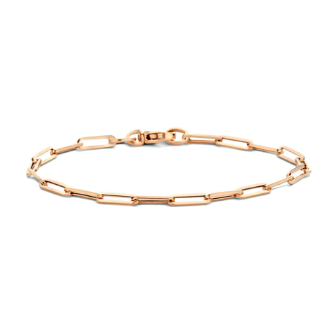 Damesarmband 3mm van 14 Karaat Roségoud, Paperclip Schakel Vierkante Buis - Lengte 18cm