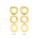 14 Karaat Geelgouden Oorhangers met Drie Rondjes - Formaat 12x36mm