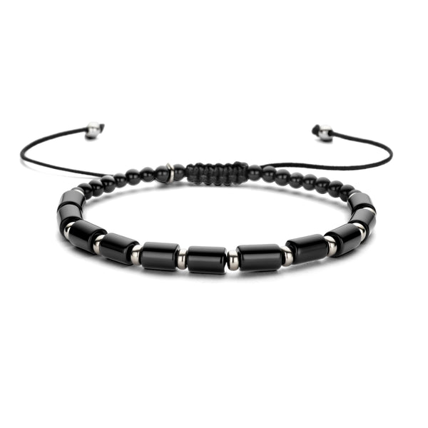 Herenkralenarmband 5mm met Gerhodineerd Zilver, Onyx - Lengte 19+11cm