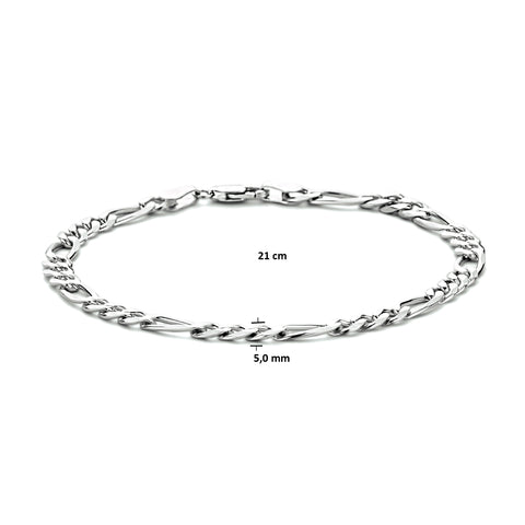 Herenarmband 5mm van Gerhodineerd Zilver, Figaro schakel - Lengte 21cm