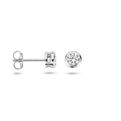Ronde Oorknoppen van Gerhodineerd Zilver met Zirkonia - Diameter 5.5mm