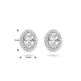 Ovaalvormige Oorknoppen van Gerhodineerd Zilver met Zirkonia - Formaat 7.2x9mm