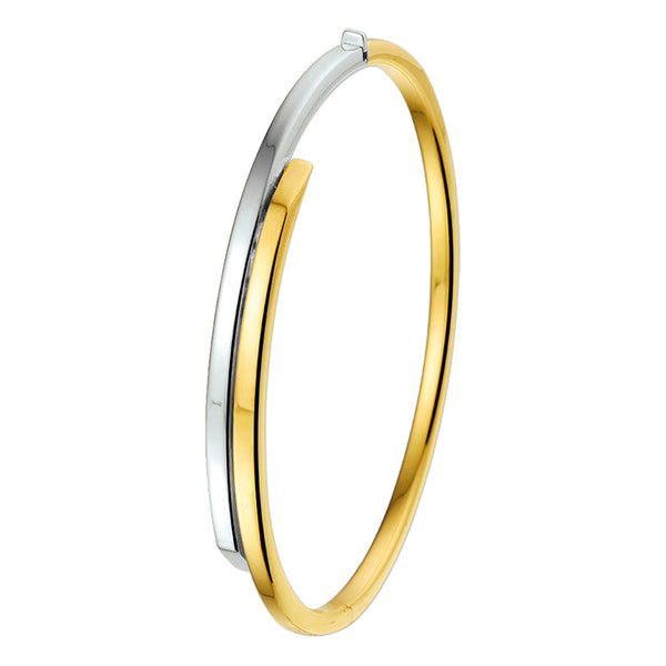 Damesarmband, Bangle van 14 Karaat Goud Bicolor Geelgoud/Witgoud - Vlakke Buis - Formaat 6x60mm