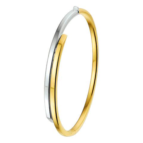 Damesarmband, Bangle van 14 Karaat Goud Bicolor Geelgoud/Witgoud - Vlakke Buis - Formaat 6x60mm