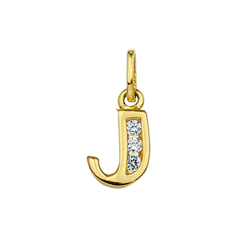 14 Karaat Geelgouden hanger met Zirkonia - Letter J - 6.5 x 11 mm