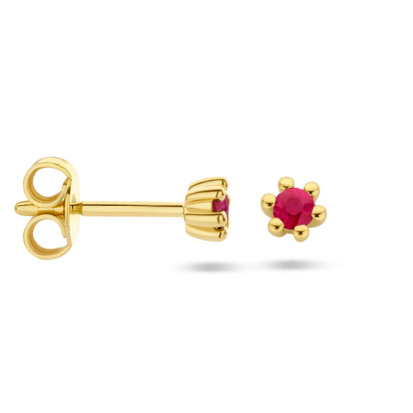 14 Karaat Geelgouden oorknoppen met Robijn 0.14ct (2x 0.070ct) - formaat 3.5 mm