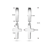 Klapoorringen van Gerhodineerd Zilver met Kruis - Hoogte 21mm