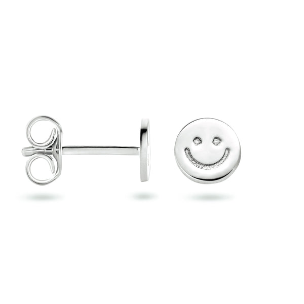 Ronde Oorknoppen Smiley van Gerhodineerd Zilver - Diameter 6 mm