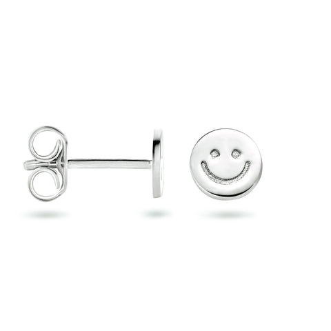 Ronde Oorknoppen Smiley van Gerhodineerd Zilver - Diameter 6 mm