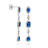 Gerhodineerd Zilveren Oorhangers met Blauw en Wit Zirkonia - Hoogte 39mm