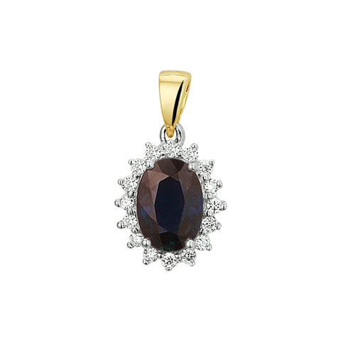 14 Karaat Bicolor Geel- en Witgouden Hanger met Saffier 0.96ct en Diamant 0.11ct - Formaat 5x14mm