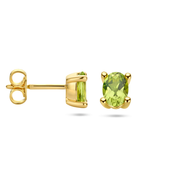 14 Karaat Geelgouden oorknoppen met Peridot 1.00ct (2x 0.50ct) - formaat 4 x 6 mm