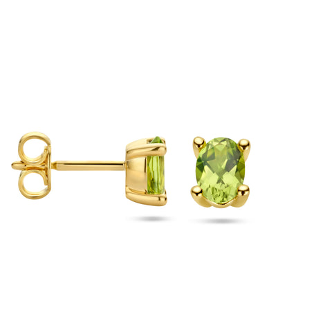 14 Karaat Geelgouden oorknoppen met Peridot 1.00ct (2x 0.50ct) - formaat 4 x 6 mm