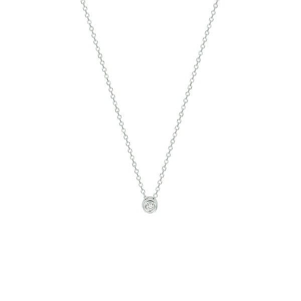 Witgouden collier lengte 41cm+4 - Anker 1 mm - Diamant 0.02ct - 14Krt. Goud