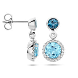 Oorhangers met London Blue Topaas, Sky Blue Topaas en Diamant 0.16ct - Formaat 8.5 x 17 mm