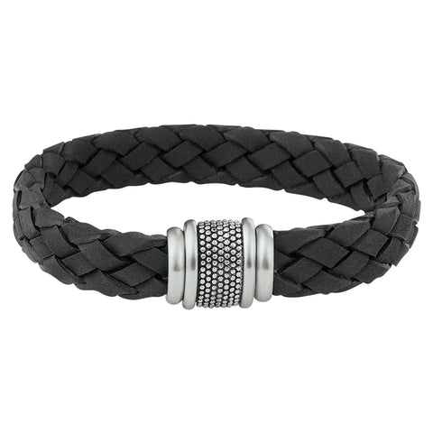 Herenarmband 12mm van Edelstaal en Leer - Lengte 22.5cm