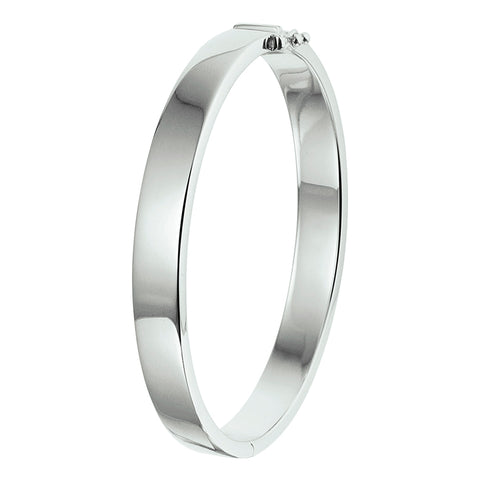 Damesarmband 8mm, Bangle van Gerhodineerd Zilver, Massieve, vlakke buis met scharnier - Diameter 65mm