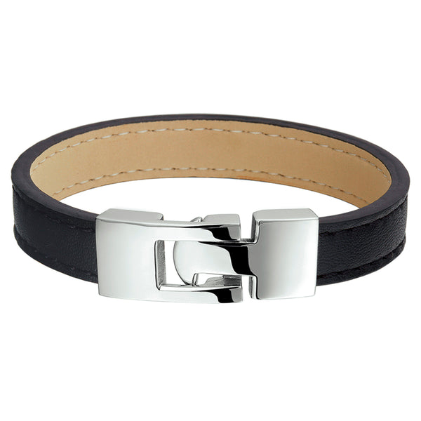 Damesarmband 10mm van Edelstaal en Leer - Lengte 18.5cm