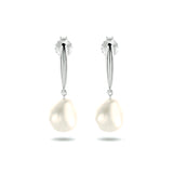 Gerhodineerd Zilveren Oorhangers met een Parel 9.5x10mm - Hoogte 28mm