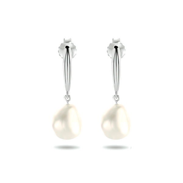 Gerhodineerd Zilveren Oorhangers met een Parel 9.5x10mm - Hoogte 28mm