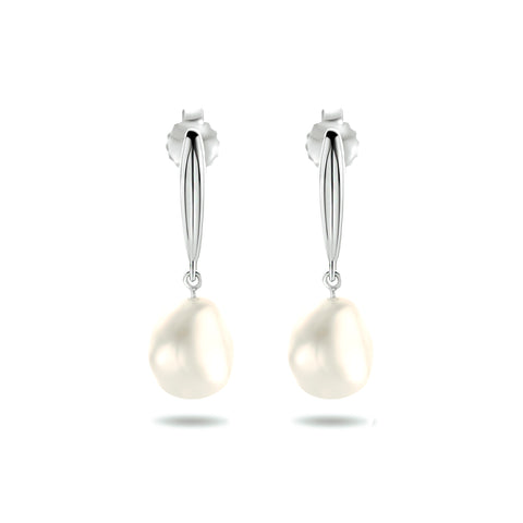 Gerhodineerd Zilveren Oorhangers met een Parel 9.5x10mm - Hoogte 28mm