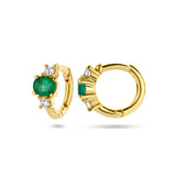Klapoorringen met Smaragd 0.30ct (2x0.15ct) en Diamant 0.10ct (2x0.05ct) van 14 Karaat Geelgoud