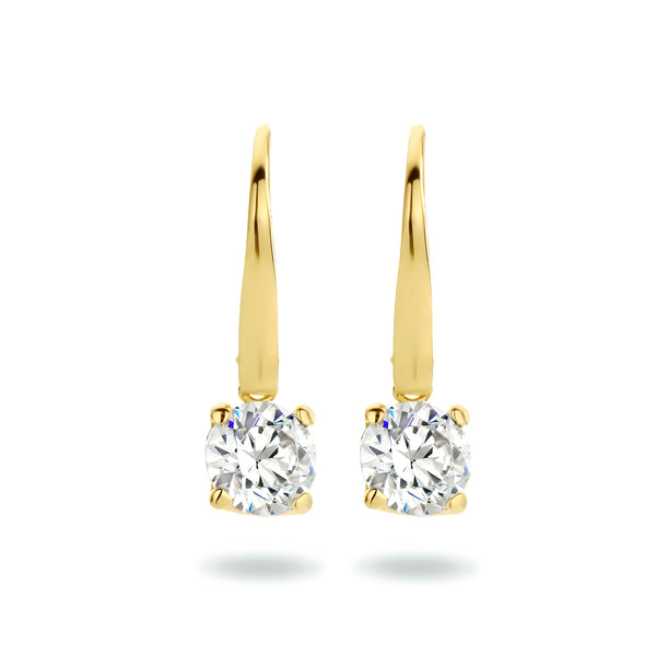 Oorhangers van 14 Karaat Geelgoud, Brisur Haak, met Zirkonia - Formaat 6x19mm