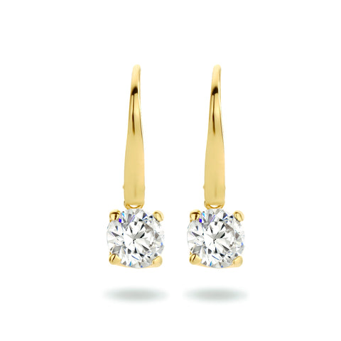 Oorhangers van 14 Karaat Geelgoud, Brisur Haak, met Zirkonia - Formaat 6x19mm