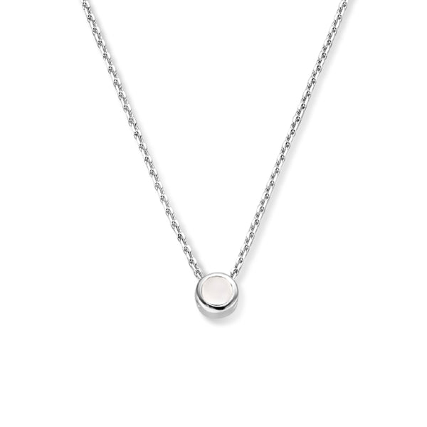 Collier met geboortesteen Maansteen April | Diamant met Gerhodineerd Zilver - Lengte 41+4cm