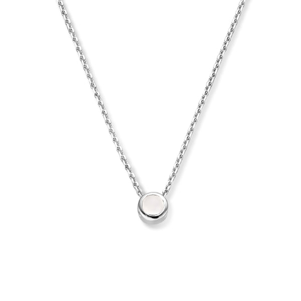 Collier met geboortesteen Maansteen April, Diamant, Gerhodineerd Zilver - Lengte 41+4cm