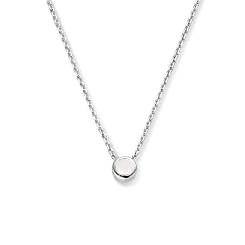Collier met geboortesteen Maansteen April, Diamant, Gerhodineerd Zilver - Lengte 41+4cm