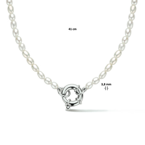 Zoetwater Parelcollier 3.8mm met Gerhodineerd Zilver - Lengte 41cm