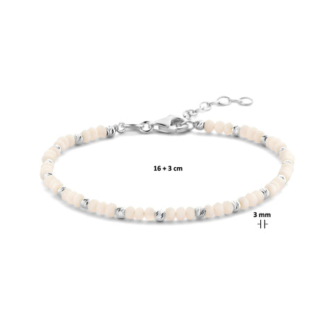 Armband Bolletjes Gediamanteerd En Wit Glas 3,0 Mm 16 + 3 Cm Zilver Gerhodineerd