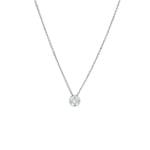 Witgouden collier lengte 41cm+3 - Anker 1mm - Diamant 0.10ct - 14Krt. Goud