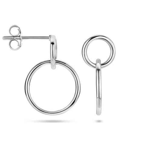 Gerhodineerd Zilveren Oorhangers met Twee Cirkels - Hoogte 19mm