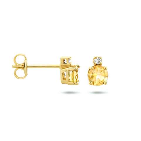 Oorknoppen van 14 Karaat Geelgoud met Citrien 0.48ct (2x 0.24ct) en Diamant (2x 0.015ct)