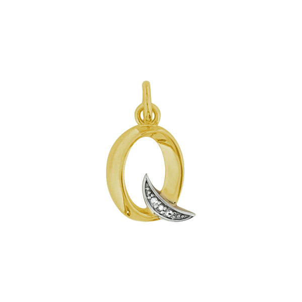 14 Karaat Geelgouden hanger met Diamant 0.005ct - Letter Q - 10 x 17 mm