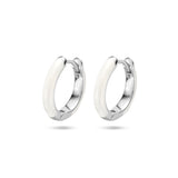 Gerhodineerd Zilveren Klapoorringen Wit emaille - Diameter 14 mm