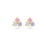 Oorknoppen met Blauw, Roze en Wit Zirkonia van 14 Karaat Geelgoud - Formaat 5x5mm
