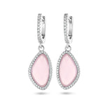 Klapoorringen van Gerhodineerd Zilver met Roze glas en Zirkonia - Formaat 11x35mm