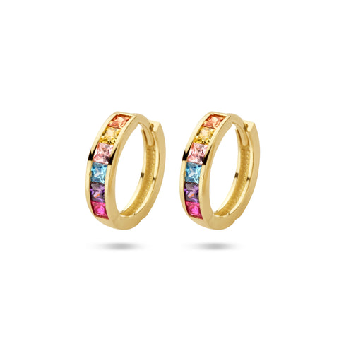 14 Karaat Geelgouden Klapoorringen met Regenboog Zirkonia - Diameter 13mm