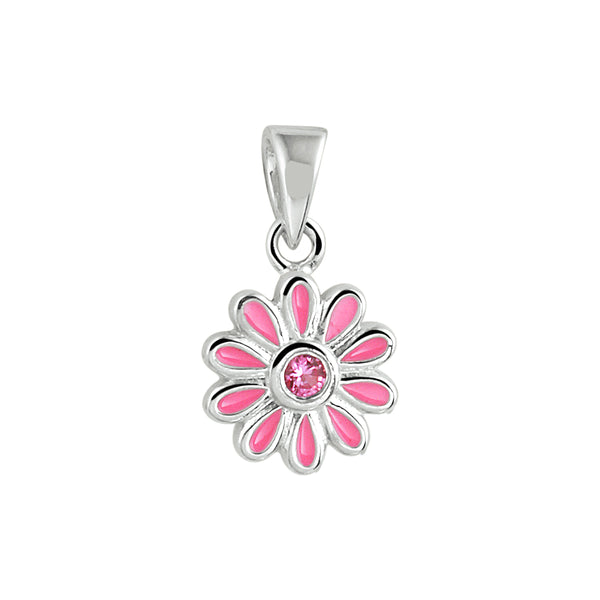 Hanger Bloem Roze Zirkonia Zilver Gerhodineerd